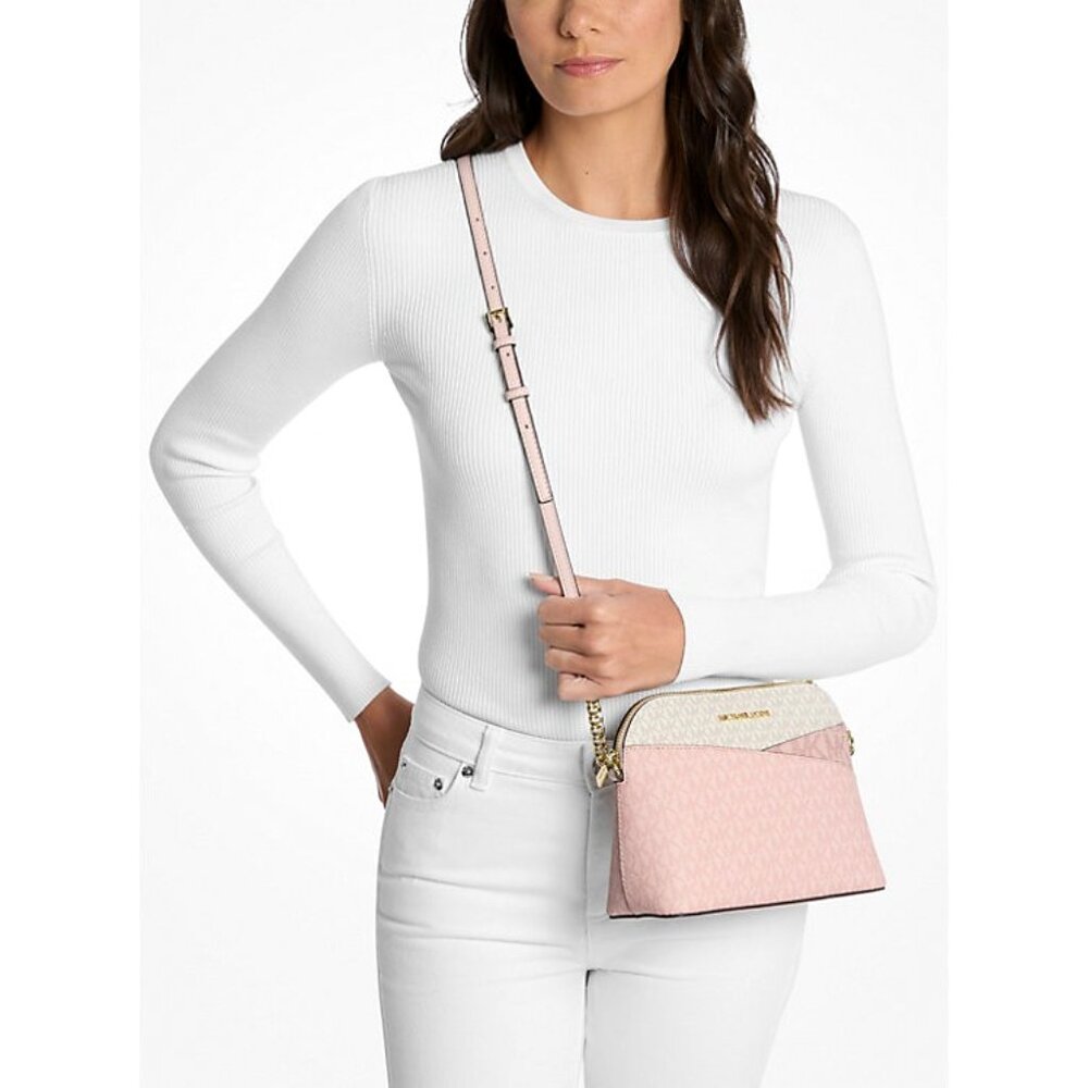 New Michael Kors Jet Set Travel Medium Dome Crossbody Powder Blush Multi